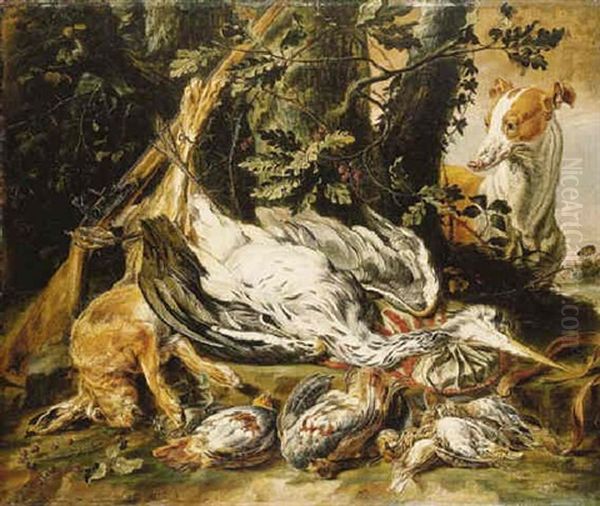 A Hunting Dog Guarding Dead Game Oil Painting by David de Coninck