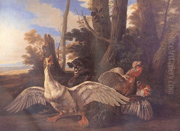 Perro Atacando A Un Pato by David de Coninck