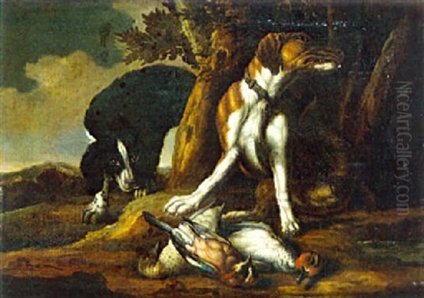 Deux Chiens Au Repos Oil Painting by David de Coninck