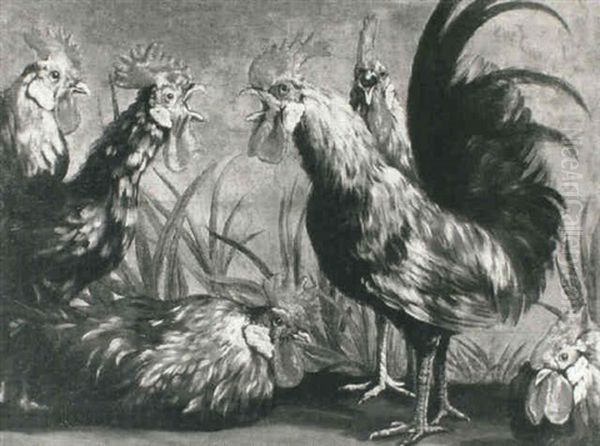 Cockerells Crowing Oil Painting by David de Coninck