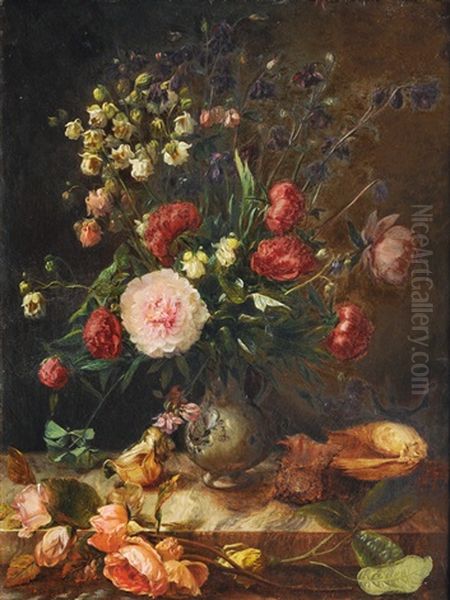 Flower Still Life Oil Painting by Pierre Louis de Coninck