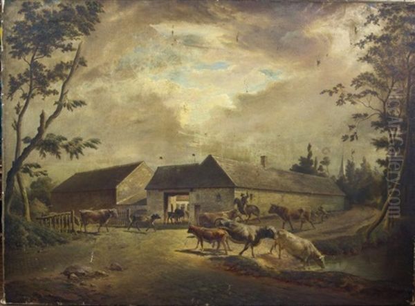 La Rentree Des Troupeaux Oil Painting by Pierre Louis de Coninck