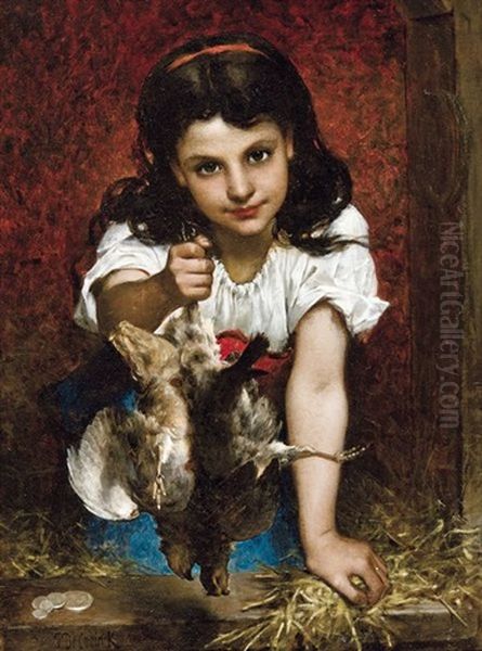 La Jeune Vendeuse De Poules Oil Painting by Pierre Louis de Coninck