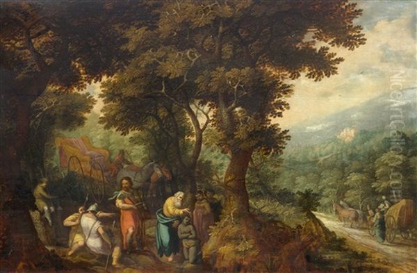 Baptism In A Forest Landscape Oil Painting by Gillis Van Coninxloo III