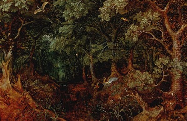 A Forest Landscape With Huntsmen And Animals Oil Painting by Gillis Van Coninxloo III