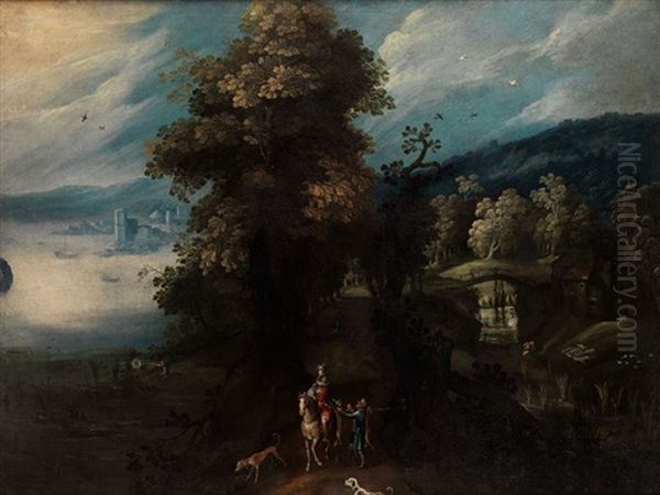 Farmlandschaft Mit Blick Auf Einen Flusslauf Mit Brucke Und Einem Reiter Im Vordergrund Oil Painting by Gillis Van Coninxloo III