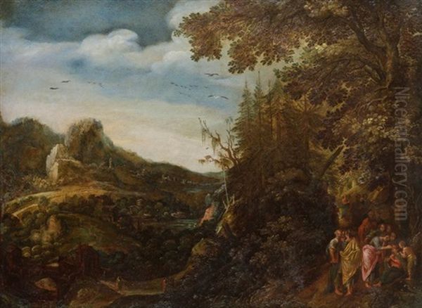 Paysage Avec La Guerison De L'aveugle Oil Painting by Gillis Van Coninxloo III