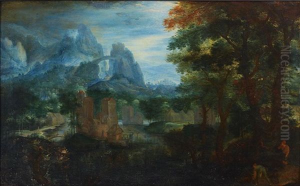 Landskap Med Jagare Oil Painting by Gillis Van Coninxloo III