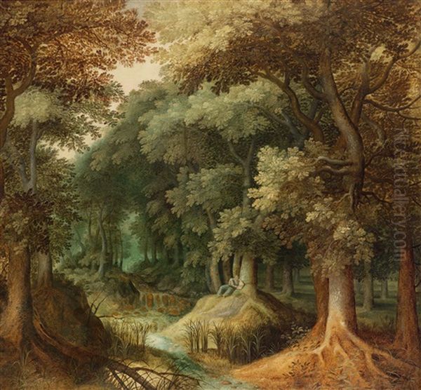 Eine Waldlandschaft Mit Lesendem Eremiten Oil Painting by Gillis Van Coninxloo III