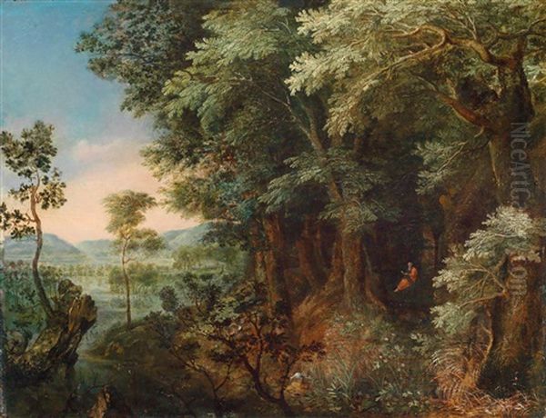 Waldlandschaft Mit Lesendem Einsiedler Oil Painting by Gillis Van Coninxloo III