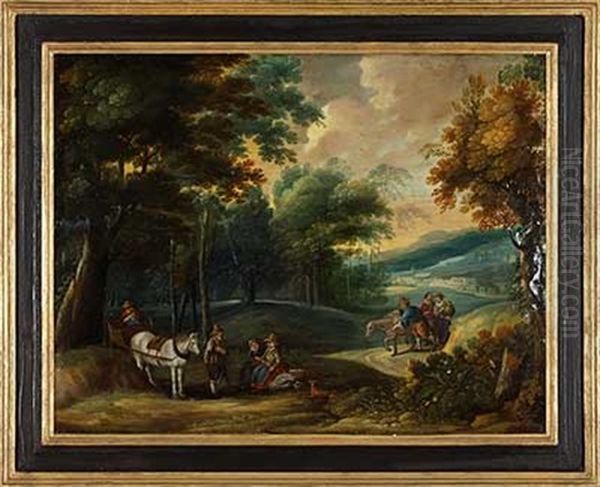 Landschaft Mit Reisenden Und Rastenden Oil Painting by Gillis Van Coninxloo III