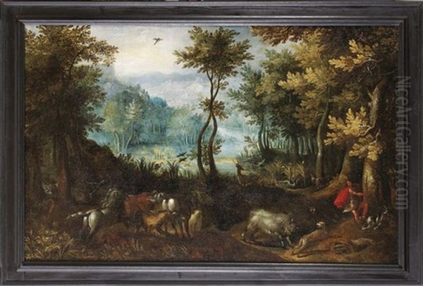 Landschaft Mit Wilden Tieren Oil Painting by Gillis Van Coninxloo III