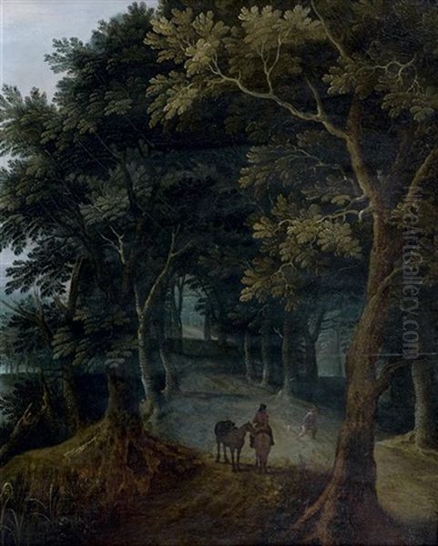 Cavalier Et Chasseur Dans Un Sous-bois Oil Painting by Gillis Van Coninxloo III