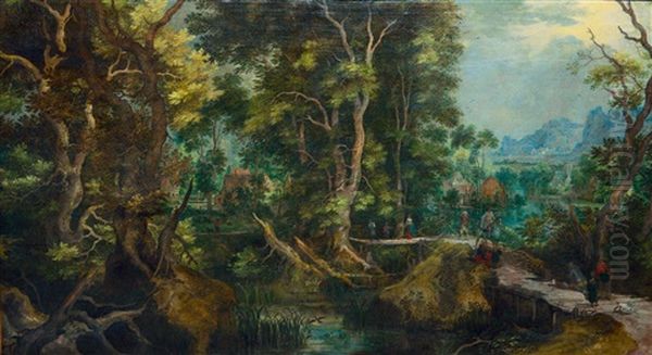 Weite Waldlandschaft Mit Figurenstaffage by Gillis Van Coninxloo III