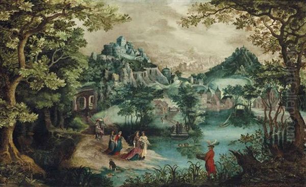 The Finding Of Moses Oil Painting by Gillis Van Coninxloo III