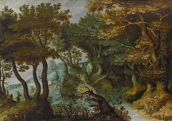 Waldlandschaft Mit Heimkehrenden Jagern Oil Painting by Gillis Van Coninxloo III