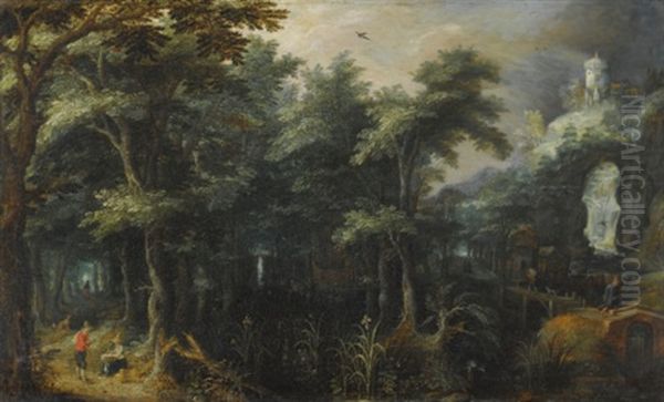 A Forest Landscape With A Watermill Beside A Mountain Torrent Oil Painting by Gillis Van Coninxloo III