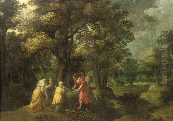 The Finding Of Moses Oil Painting by Gillis Van Coninxloo III