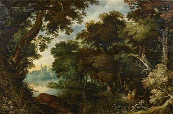 Waldlandschaft Mit Wasserschloss Oil Painting by Gillis Van Coninxloo III