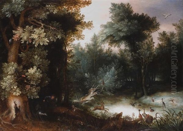 Tiere Im Wald Oil Painting by Gillis Van Coninxloo III