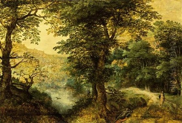 Diana And Callisto In A Wooded Landscape Oil Painting by Gillis Van Coninxloo III