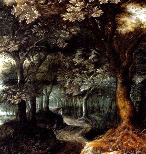 Waldlandschaft Mit Einem Reiter Oil Painting by Gillis Van Coninxloo III