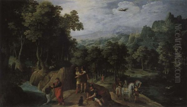 Weite Landschaft Mit Der Taufe Des Kammerers Oil Painting by Gillis Van Coninxloo III