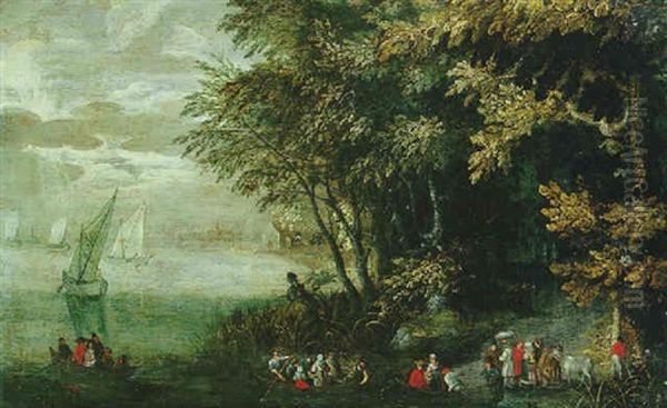 Paysage De Riviere Anime De Barques Pres D'un Bois Oil Painting by Gillis Van Coninxloo III