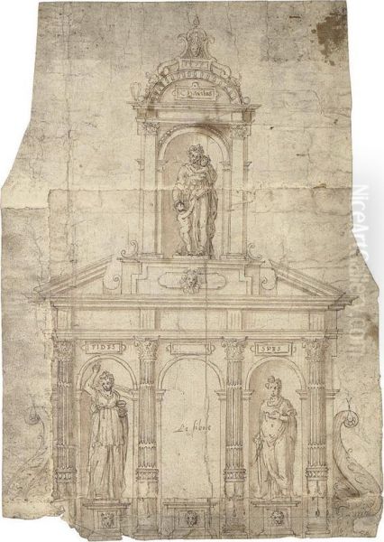 Design For A Funerary Monument Oil Painting by Jacques Androuet Du Cerceau