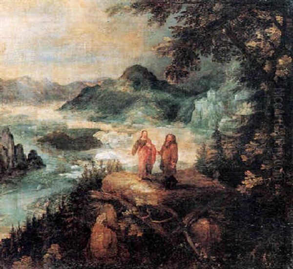 La Tentation Du Christ Dans Un Vast Paysage Panoramique Oil Painting by Gillis Van Coninxloo III