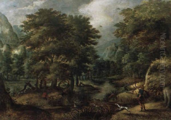 Waldlandschaft Mit Hirschjagd Oil Painting by Gillis Van Coninxloo III