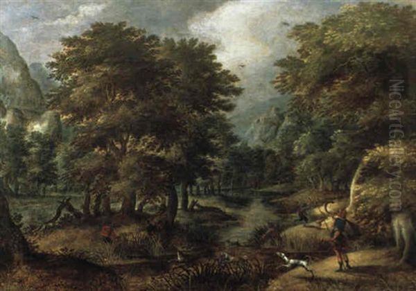 Waldlandschaft Mit Hirschjagd Oil Painting by Gillis Van Coninxloo III