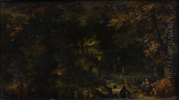 Paysage De Foret Avec Latone Et Les Paysans De Lycie Oil Painting by Gillis Coninxloo IV