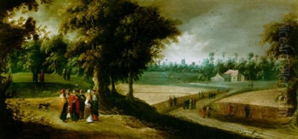 A Wooded Landscape With A Biblical Scene Of Kings Near A Cornfield Oil Painting by Gillis Coninxloo IV