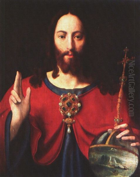 Christus Als Salvator Mundi Oil Painting by Cornelis van Coninxloo the Elder