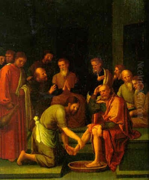 Christ Washing The Discipless Feet Oil Painting by Jan van Coninxloo the Younger