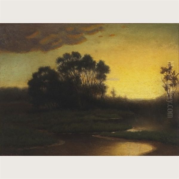 River At Sunset Oil Painting by Samuel Conkely