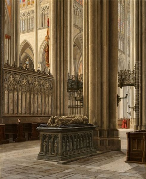 Ansicht Der Kreuzkapelle Des Kolner Doms Mit Dem Grabmal Des Engelbert Von Der Mark Oil Painting by Carl Emmanuel Conrad