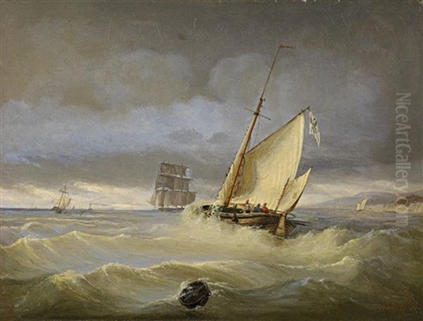 Kustenfischer In Bewegter See Oil Painting by Carl Emmanuel Conrad