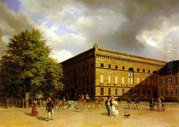 Strassenszene Vor Dem Palais Redern In Berlin Oil Painting by Carl Emmanuel Conrad