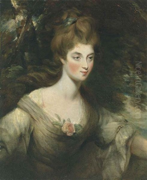 Portrait Of Elizabeth, Lady Croft (1754-1815), Half-length, In A White Dress, In A Wooded Landscape Oil Painting by John Constable