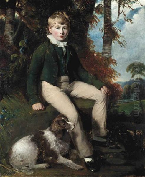 Portrait Of A Boy, Full-length, With A Spaniel, In A Landscape Oil Painting by John Constable