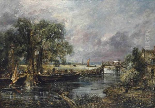 View On The Stour Near Dedham, Full-scale Sketch Oil Painting by John Constable