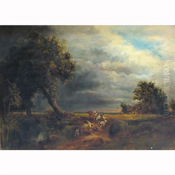 Travelers In A Landscape Oil Painting by John Constable