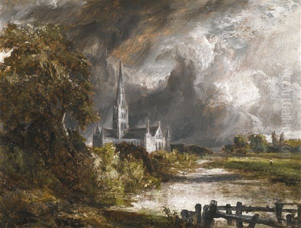 Alisbury Cathedral From The Meadows Oil Painting by John Constable