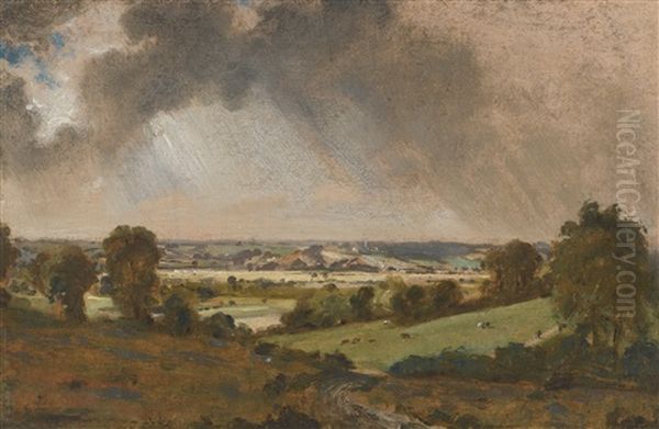 Dedham Vale, With A View To Langham Church From The Fields Just East Of Vale Farm, East Bergholt Oil Painting by John Constable