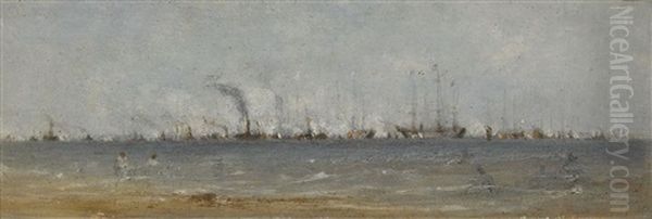 A Naval Review Oil Painting by John Constable