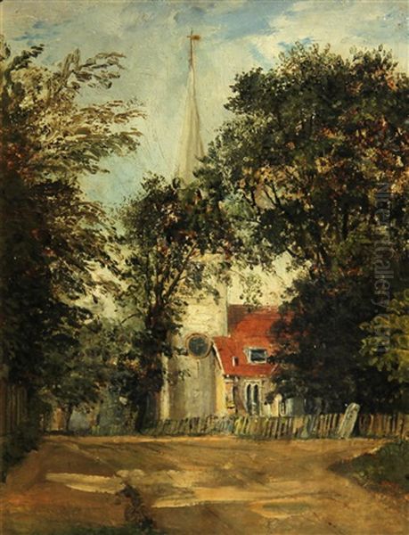 A View Of A Church, Thought To Be Dedham Church Oil Painting by John Constable