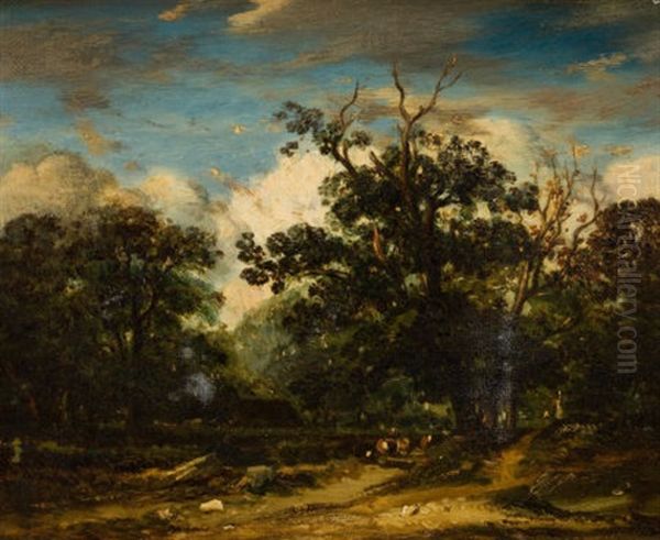 Suffolk Landscape With Cattle, Trees And A Windswept Sky Oil Painting by John Constable