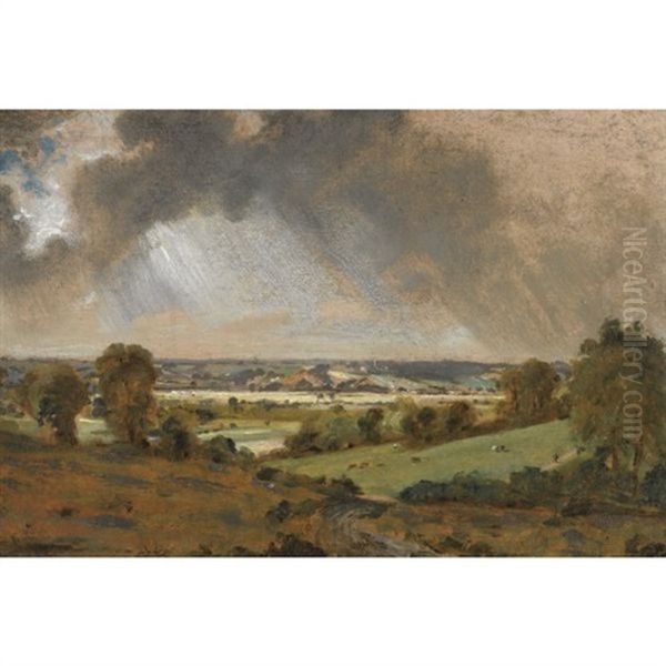 Dedham Vale; View Of Langham Church From The Fields Just East Of Vale Farm, East Bergholt Oil Painting by John Constable